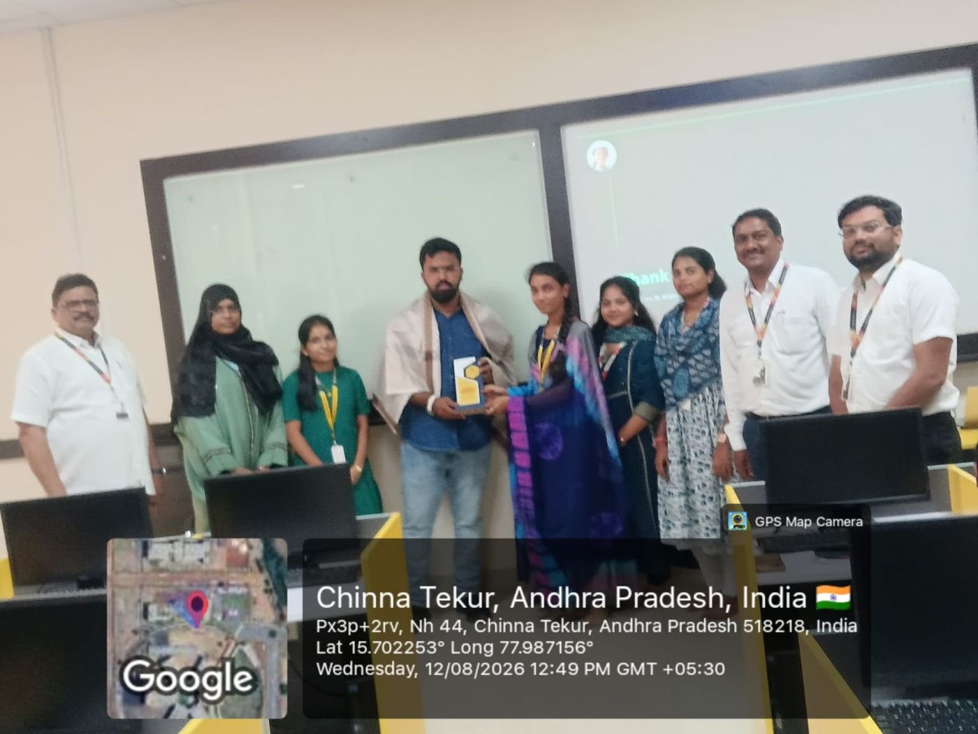 Shaik Zubair Ahmed with faculty and students at Ashoka Women's College after the guest lecture